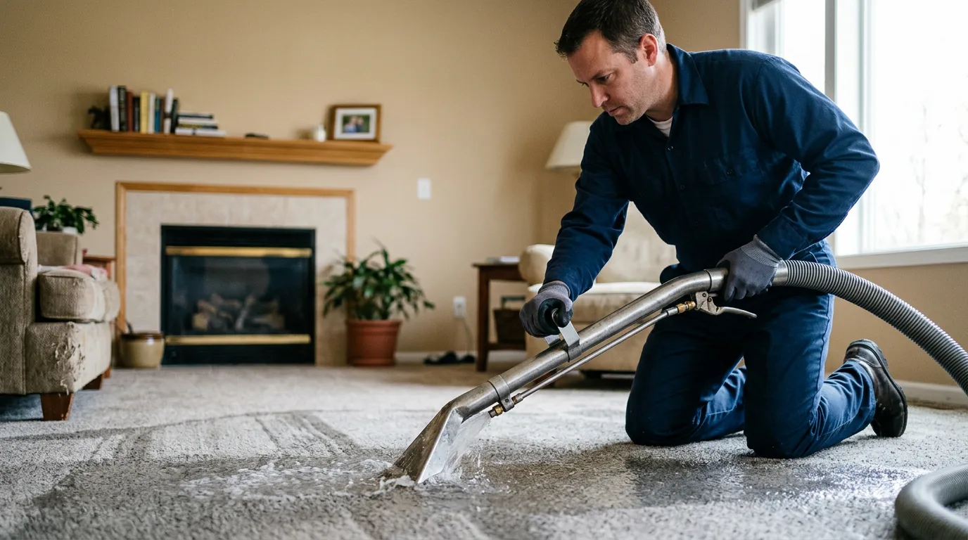 Water damage restoration technician working near Leighton, IA